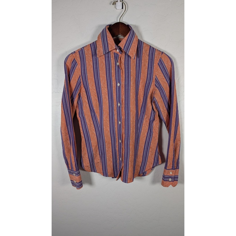 Etro Shirt Womens 38 Orange Purple Stripe Jacquard Button Up Made Italy Cotton